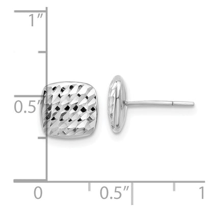 14K White Gold Diamond Cut Square Stud Earrings Gift for Women