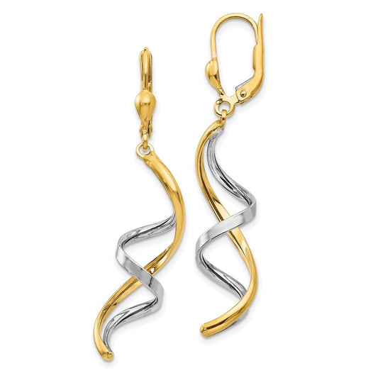 14K Two-tone Spiral Drop Dangle Earrings