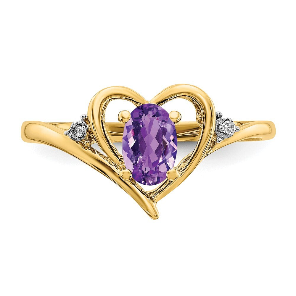 14K Yellow Gold Amethyst and Diamond Heart Ring