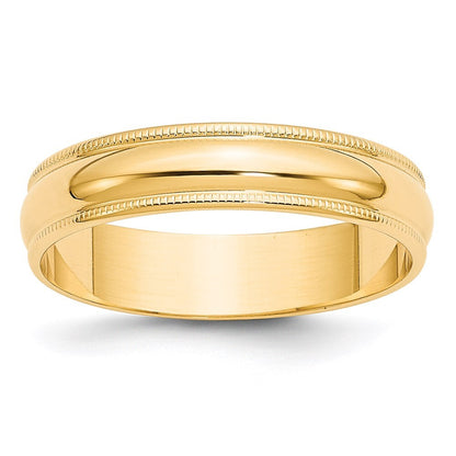 14K Yellow Gold 5mm Lightweight Milgrain Half Round Wedding Band Ring Size 6