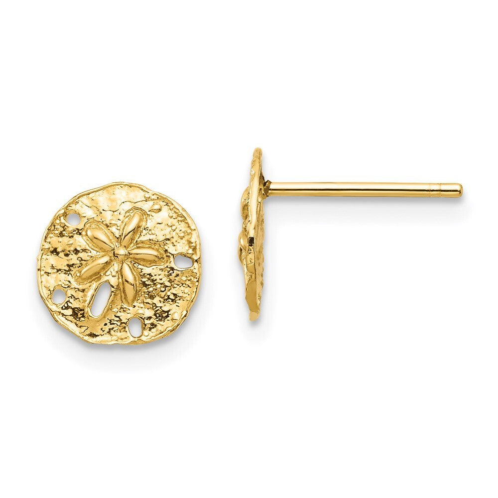 14k Yellow Gold Sand Dollar Stud Earrings Gift for Women