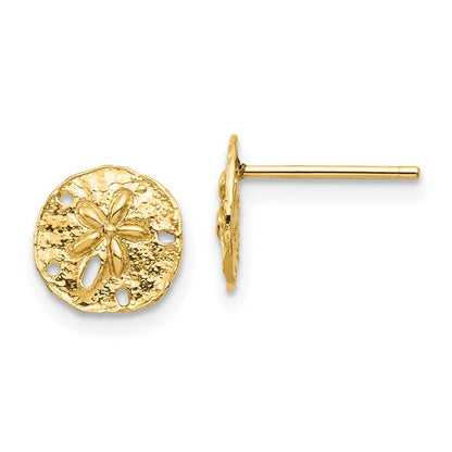 14k Yellow Gold Sand Dollar Stud Earrings Gift for Women