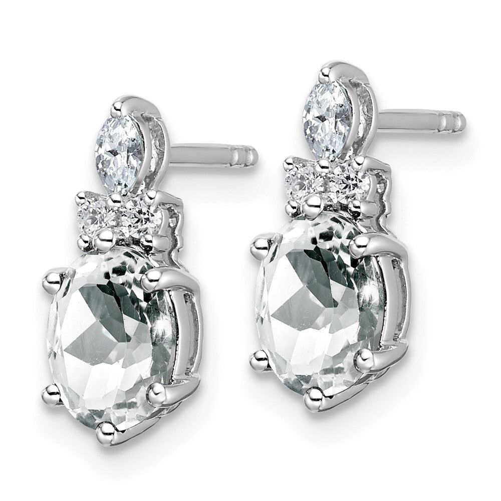 14K White Gold Polished Diamond and White Topaz Twisted Drop & Dangle Earrings