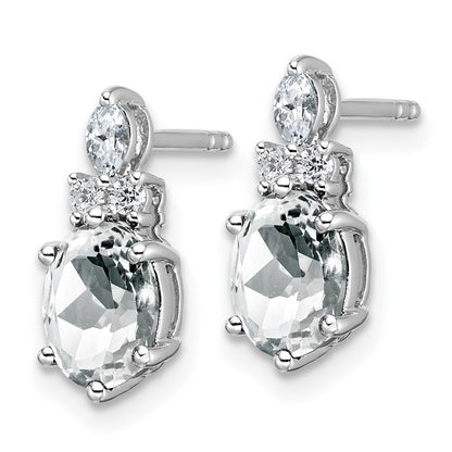 14K White Gold Polished Diamond and White Topaz Twisted Drop & Dangle Earrings