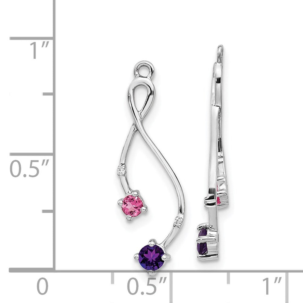 14k White Gold Diamond, Amethyst and Pink Tourm Earring Jackets Gift for Women