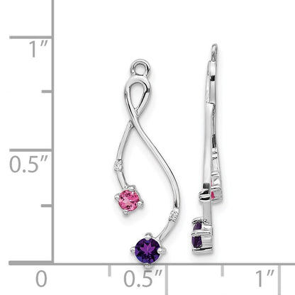 14k White Gold Diamond, Amethyst and Pink Tourm Earring Jackets Gift for Women