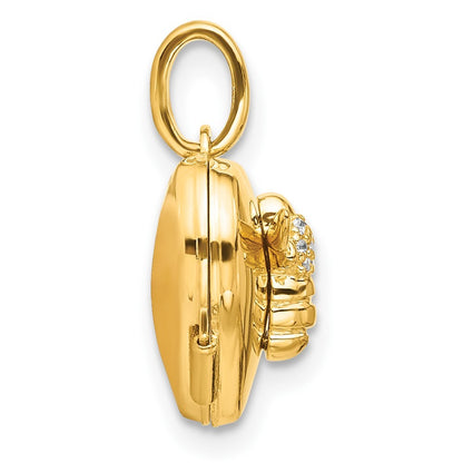 14k Yellow Gold Polished CZ Bee Heart 12mm Locket