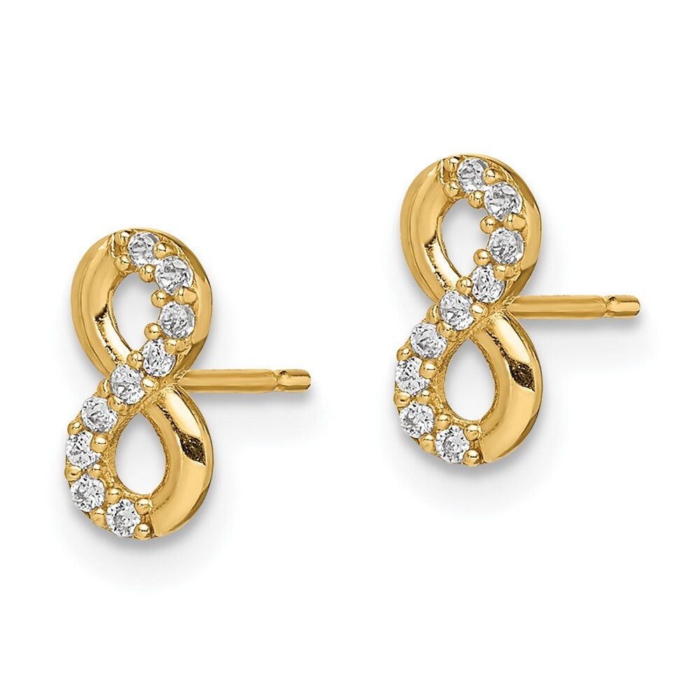 14k Yellow Gold Infinity Symbol Cubic Zirconia Stud Earrings Gift for Women