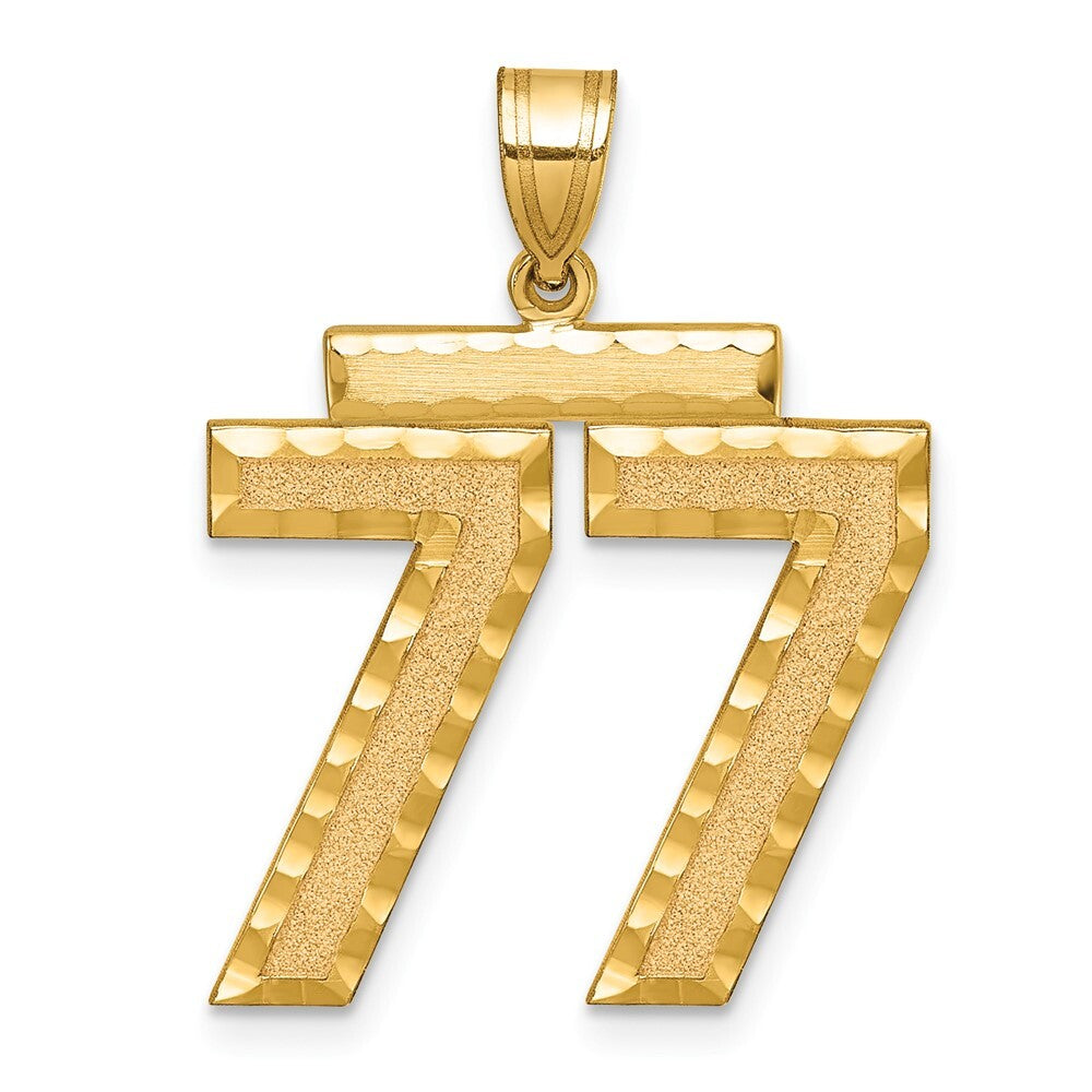 14k Yellow Gold Large Brushed Diamond-cut Number 77 Charm Pendant for Women