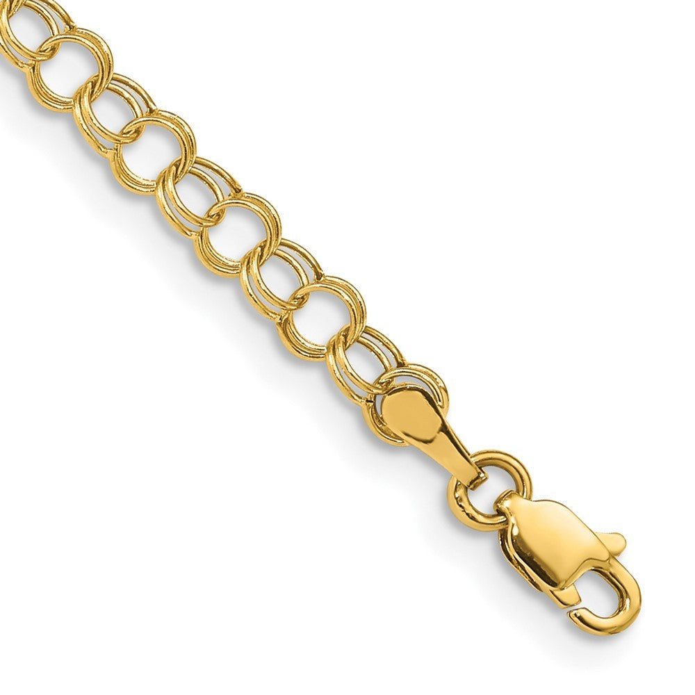 14k Yellow Gold 4mm Hollow Double Link 7 inch Charm Bracelet