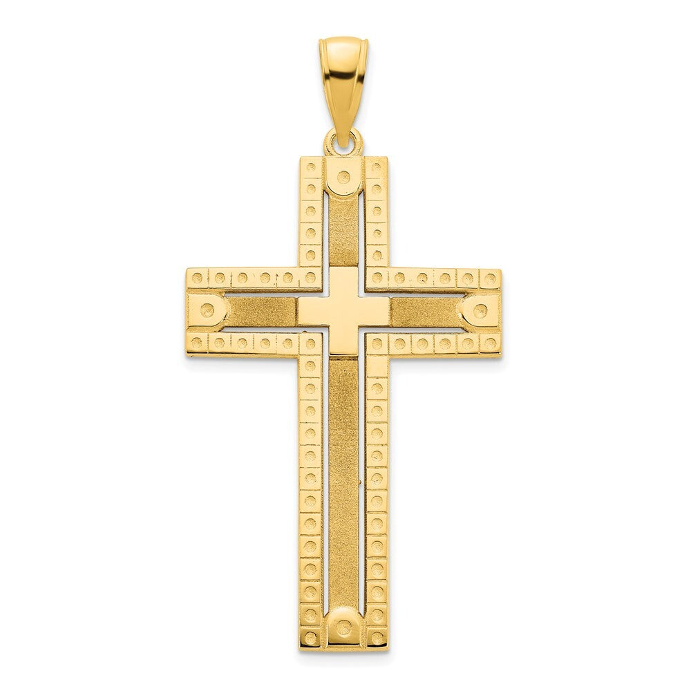 14k Yellow Gold Fancy Sandblasted Cross Pendant for Women