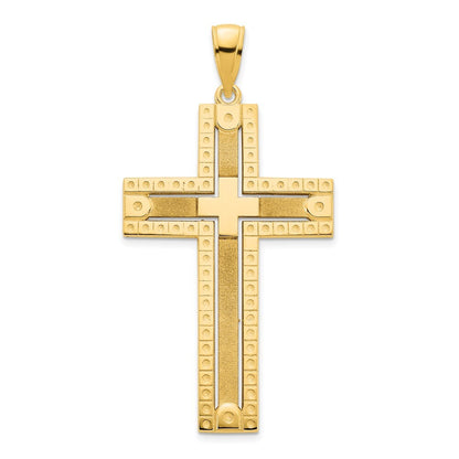 14k Yellow Gold Fancy Sandblasted Cross Pendant for Women