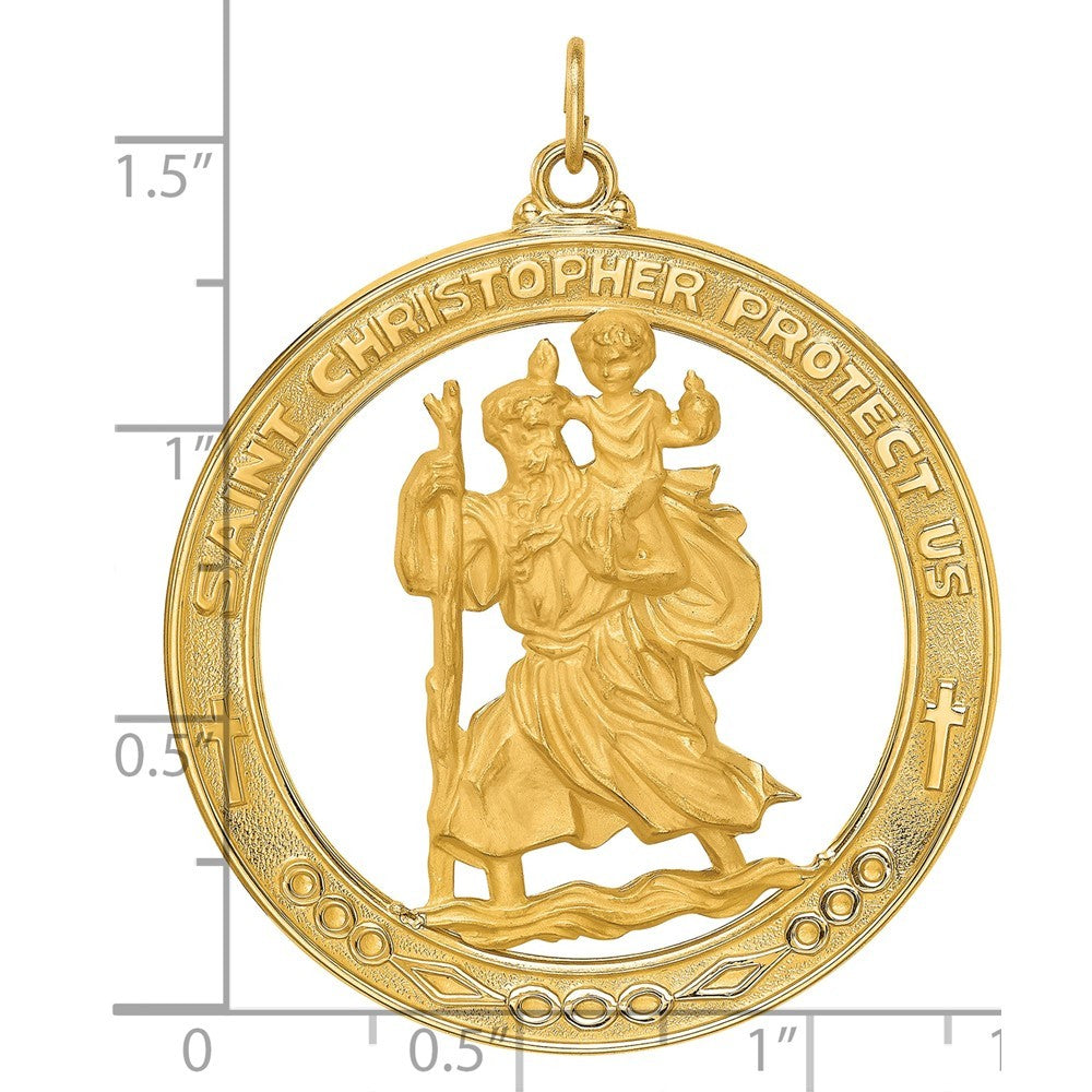 14k Yellow Gold Solid Polished Satin Extra Large Cut-out St. Christopher Medal