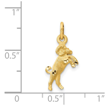 14k Yellow Gold Satin Diamond-cut Aries Zodiac Charm Pendant for Women