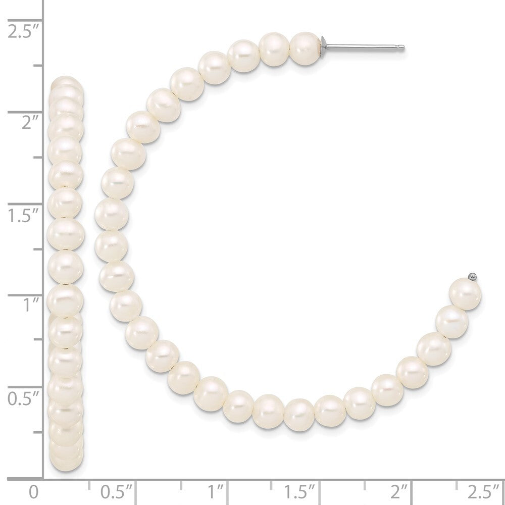 Sterling Silver 4-5mm White Semi-Round Freshwater Cultured Pearl C-Hoop Earrings