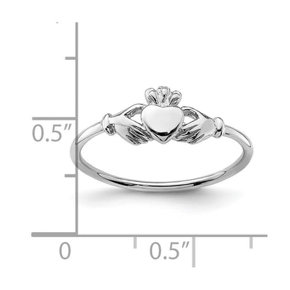 Sterling Silver Rhodium-plated Claddagh Ring Size 7