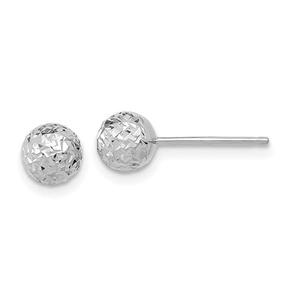 14k White Gold Diamond-Cut 6mm Ball Earrings