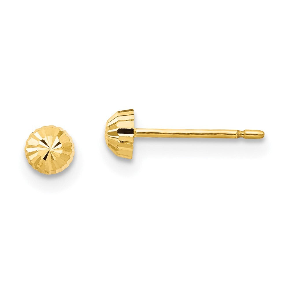 14k Yellow Gold Diamond Cut 3mm Half-Ball Stud Earrings Gift for Women