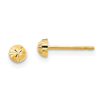 14k Yellow Gold Diamond Cut 3mm Half-Ball Stud Earrings Gift for Women