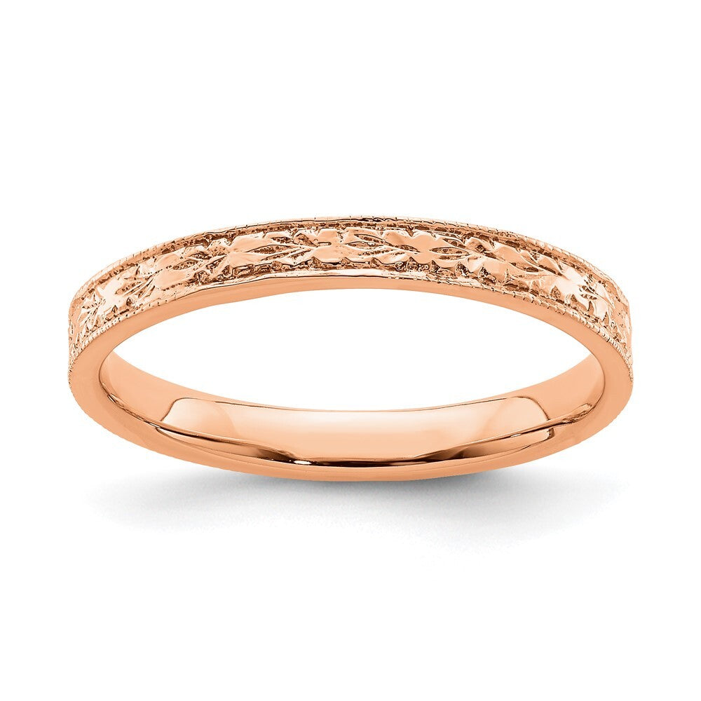 14K Rose Gold Polished Floral Band Size 7
