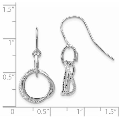 14K White Gold Small Twisted Circle Drop Dangle Earrings w/ Shepherd Hook