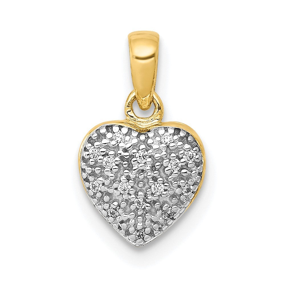14k Yellow Gold White Rhodium Diamond Heart Pendant
