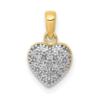 14k Yellow Gold White Rhodium Diamond Heart Pendant