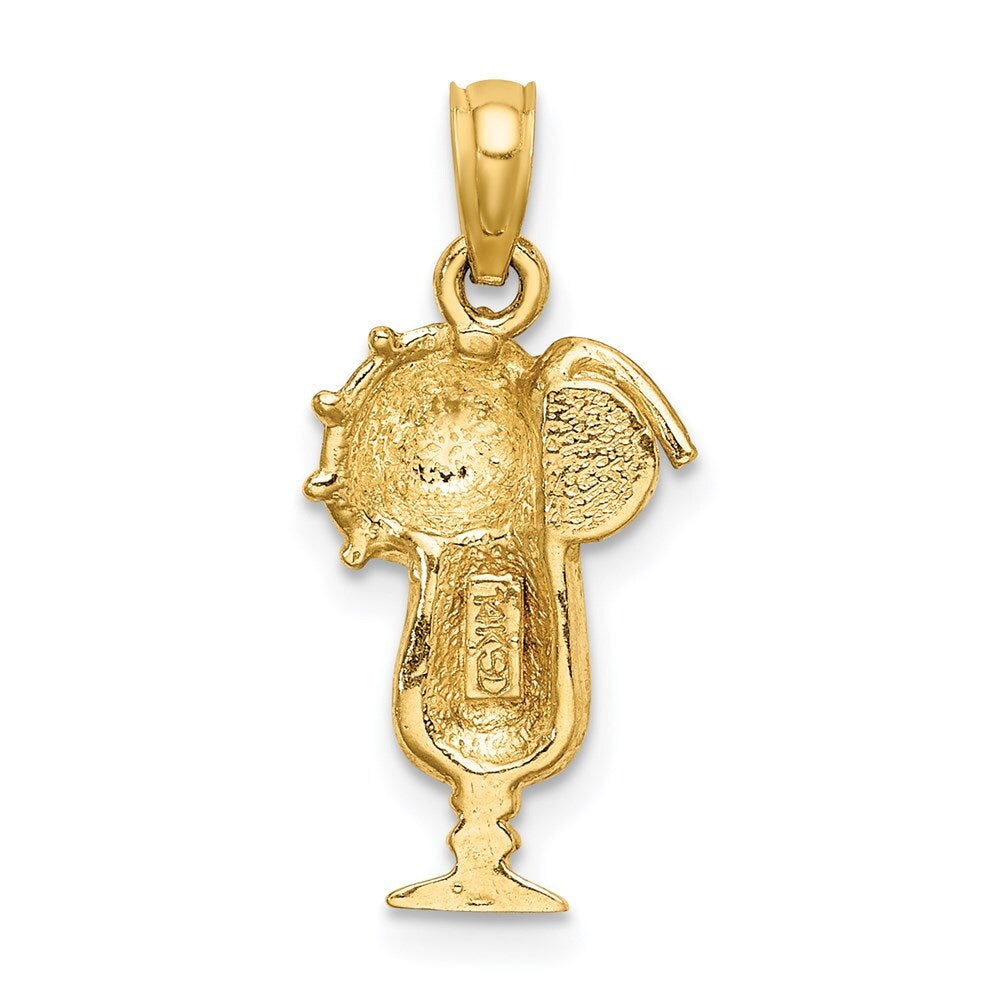 14k Yellow Gold Yellow Enamel Drink Multi-Colored Umbrella Charm Pendant