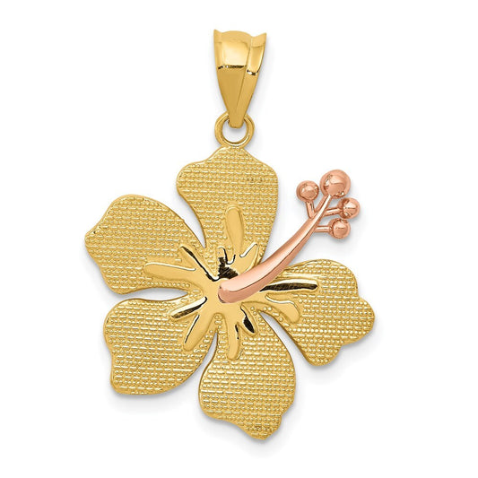 14k Two-tone Gold YelloRose Hibiscus Charm Pendant for Women