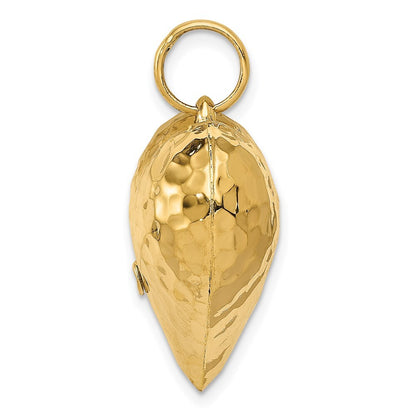 14k Yellow Gold Polished and Hammered 3-D Heart Pendant
