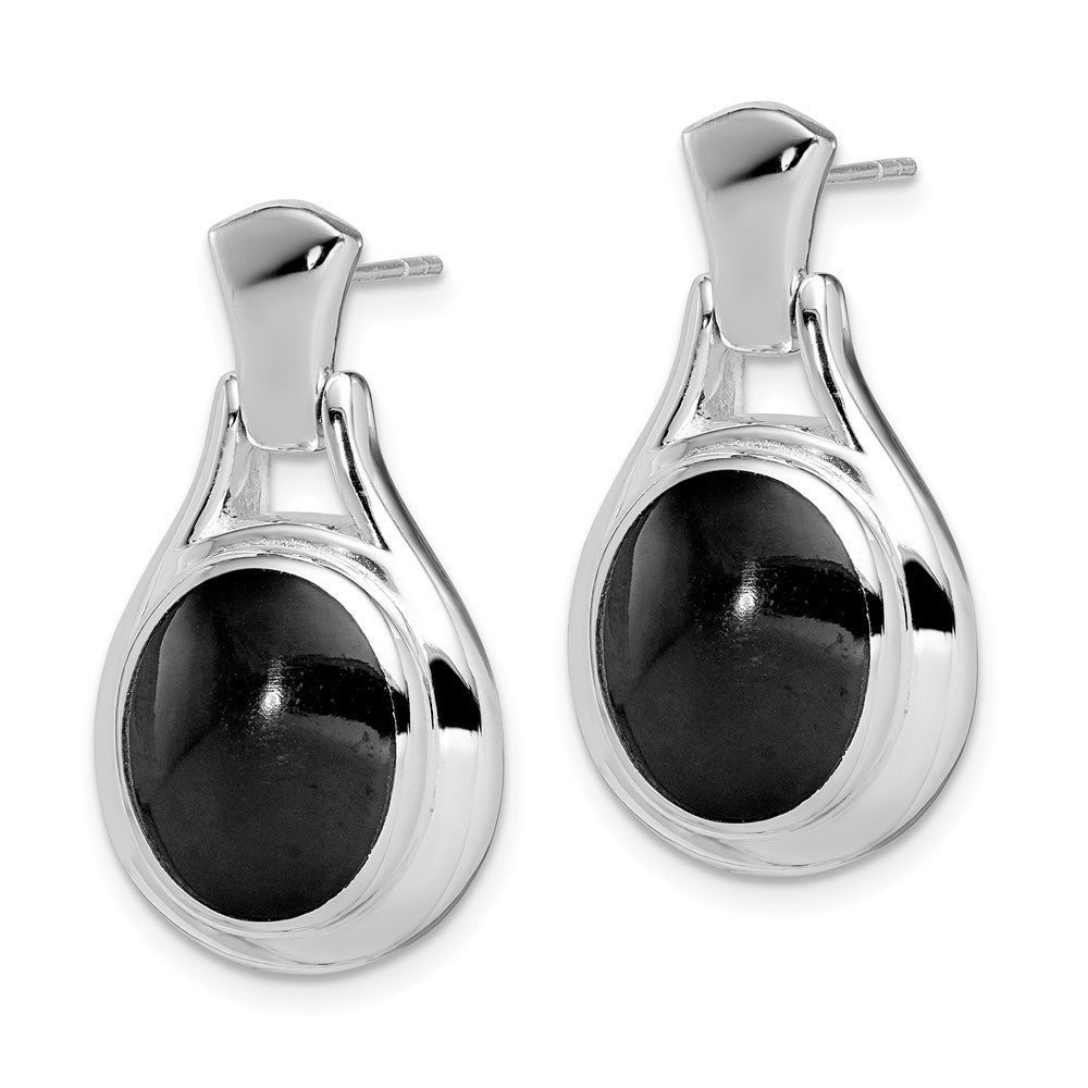 Sterling Silver Rhodium-plated Polished Oval Onyx Dangle Earrings