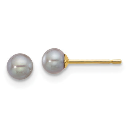 14k Yellow Gold 4-5mm Grey Round Freshwater Cultured Pearl Stud Earrings