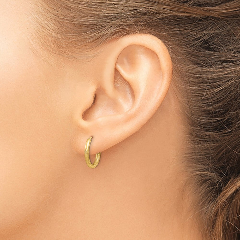 14k Yellow Gold 2mm Satin Diamond-cut Endless Hoop Earrings Gift for Women