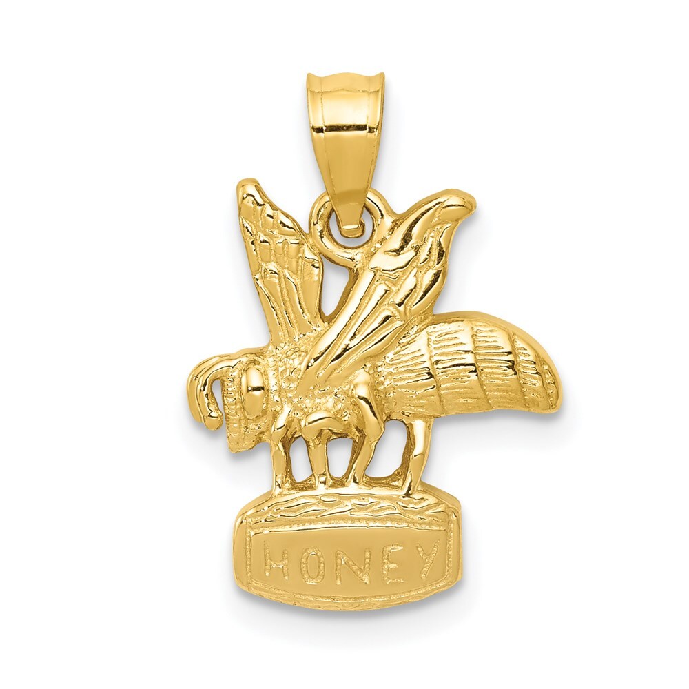 14k Yellow Gold Bee on HONEY Jar Pendant for Women