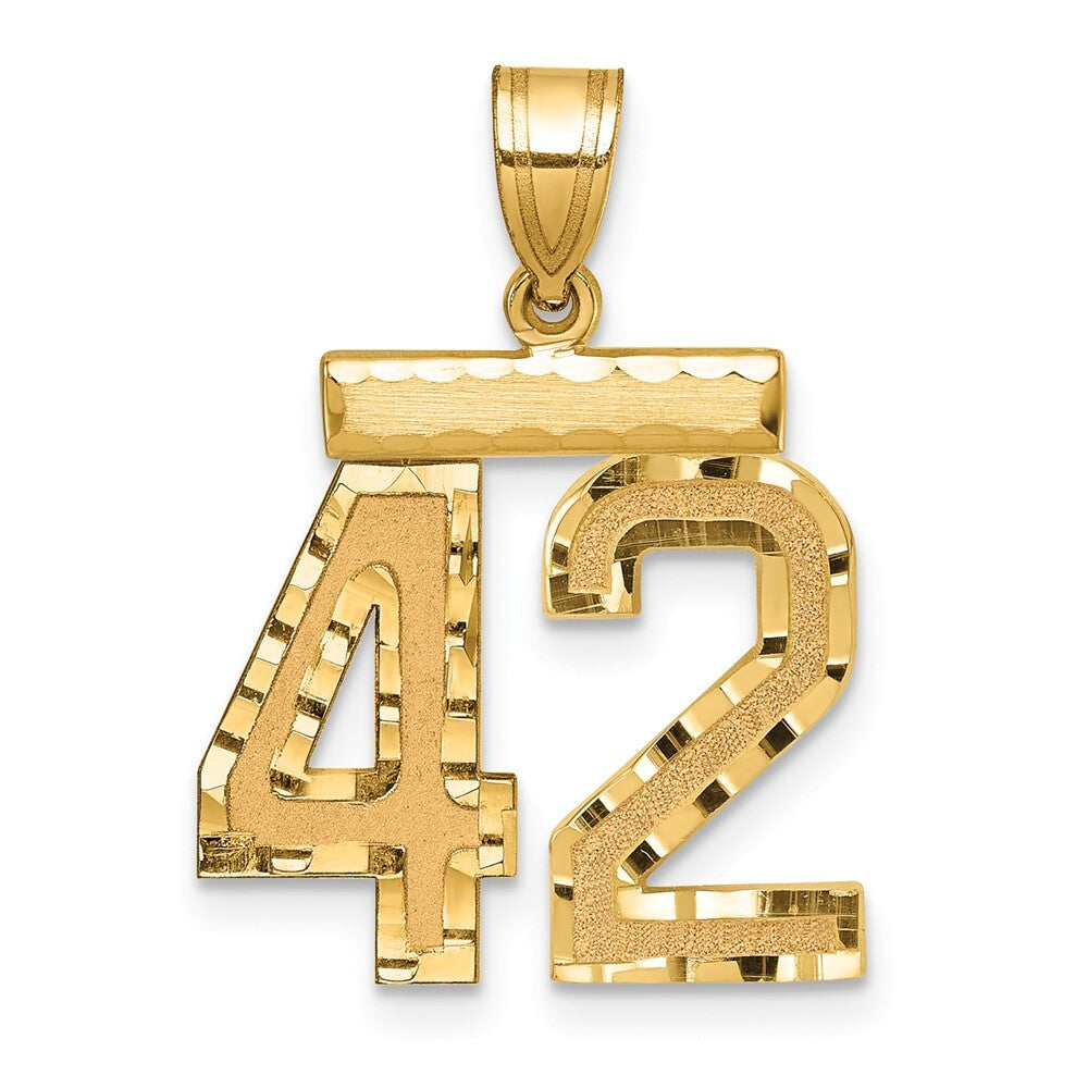 14k Yellow Gold Medium Diamond-cut Number 42 Charm Pendant for Women