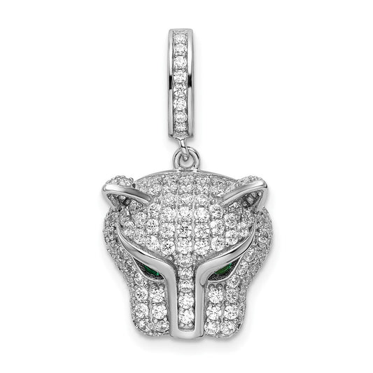 Sterling Silver Rhodium-plated Green & White Cubic Zirconia Panther Pendant