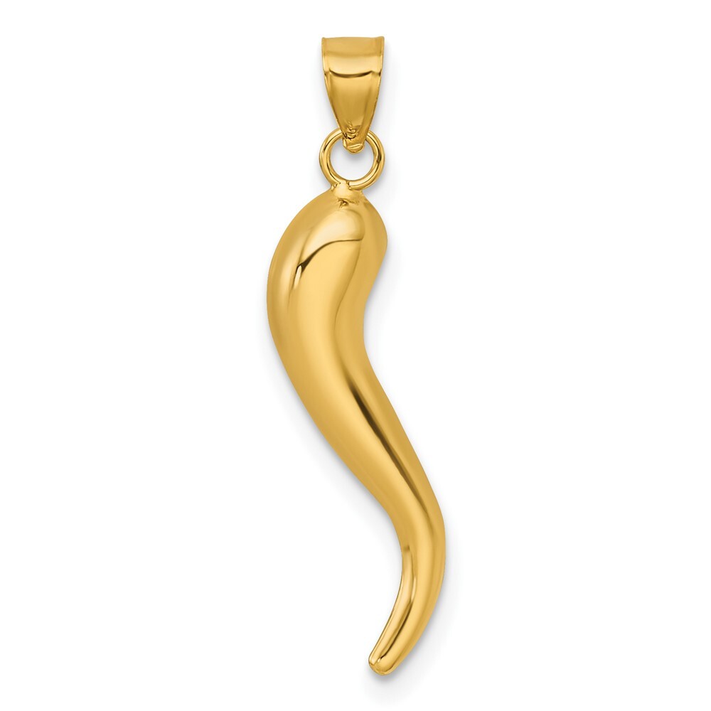14k Yellow Gold Polished Hollowed Italian Horn Pendant for Women