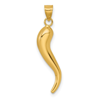 14k Yellow Gold Polished Hollowed Italian Horn Pendant for Women