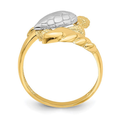 14K Yellow Gold W/ Rhodium Turtle Ring Size 7