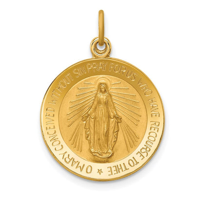 14k Yellow Gold Solid Polished/Satin Small Round Miraculous Medal Pendant