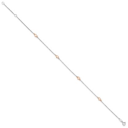 14K White and Rose Gold Satin Hearts 4-Station Anklet 10"