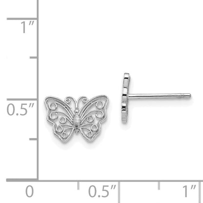 14K White Gold Butterfly Stud Earrings