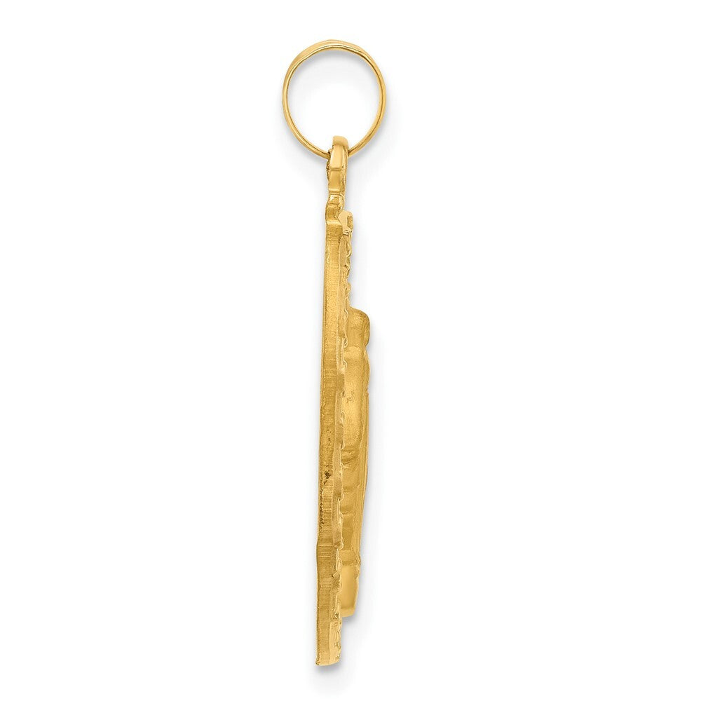 14k Yellow Gold Satin and Polished Miraculous Medal Oval Solid Pendant for Women