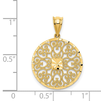14k Yellow Gold Fancy Filigree / Diamond Cut Charm