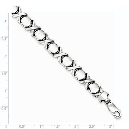Sterling Silver Rhodium Polished and Brushed X and O Bracelet
