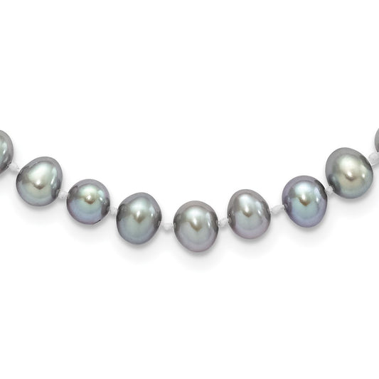 Sterling Silver Rhodium-plated 6-7mm Grey Cultured Pearl Necklace 18"