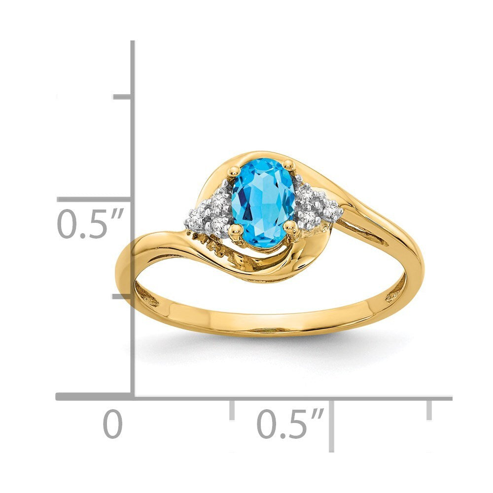14K Yellow Gold Blue Topaz and Diamond Ring
