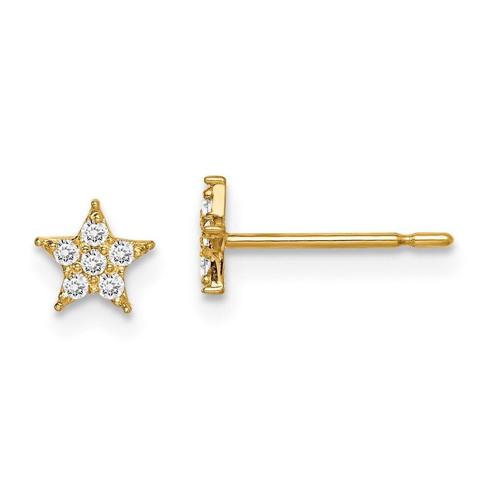 14k Yellow Gold Star Cubic Zirconia Stud Earrings