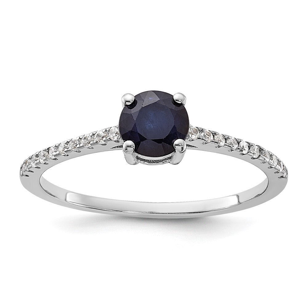 Sterling Silver Rh-plated-plated .81S Sapphire and .12WT White Topaz Ring Size 8