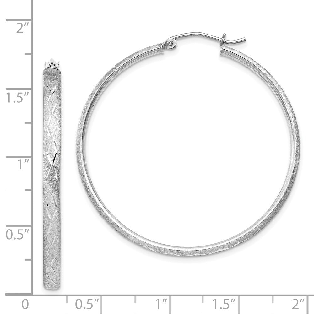 Sterling Silver Rhodium-plated 3mm Satin Diamond-cut Hoop Earrings
